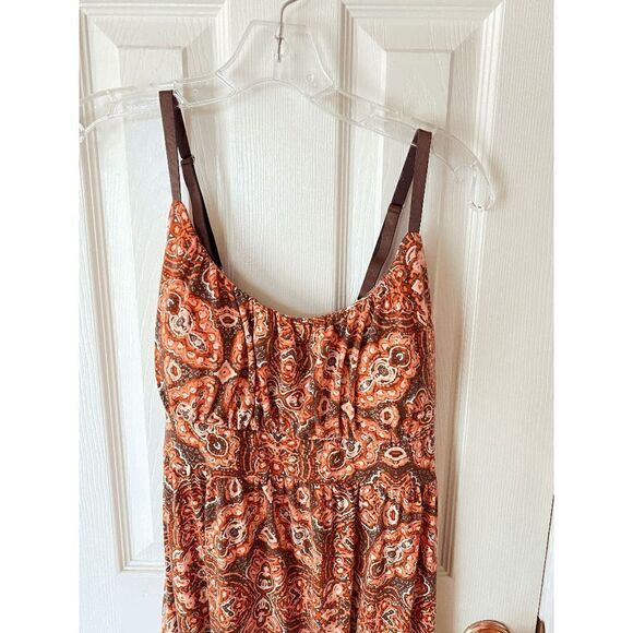 Allison Britney Stretchable Spaghetti Strap Maxi Sundress Orange Boho Sz L - Picture 5 of 6